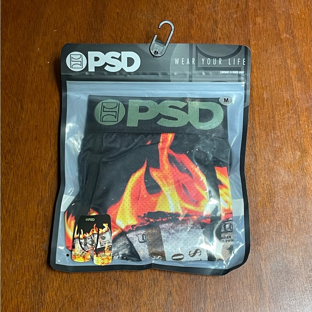 PSD Men's Black Boxer Briefs with Flame Design